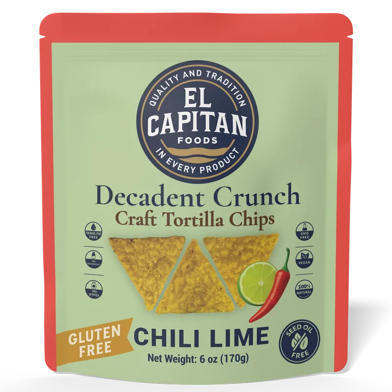 El Capitan Foods chili lime craft tortilla chips gluten free bag with chili pepper and lime image